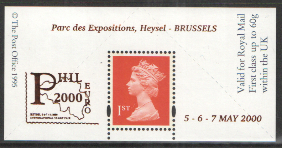 "Phil Euro 2000, Brussels" overprinted Boots 1st Class Stamp & Label (image for) "Phil Euro 2000, Brussels" overprinted Boots 1st Class Stamp & Label